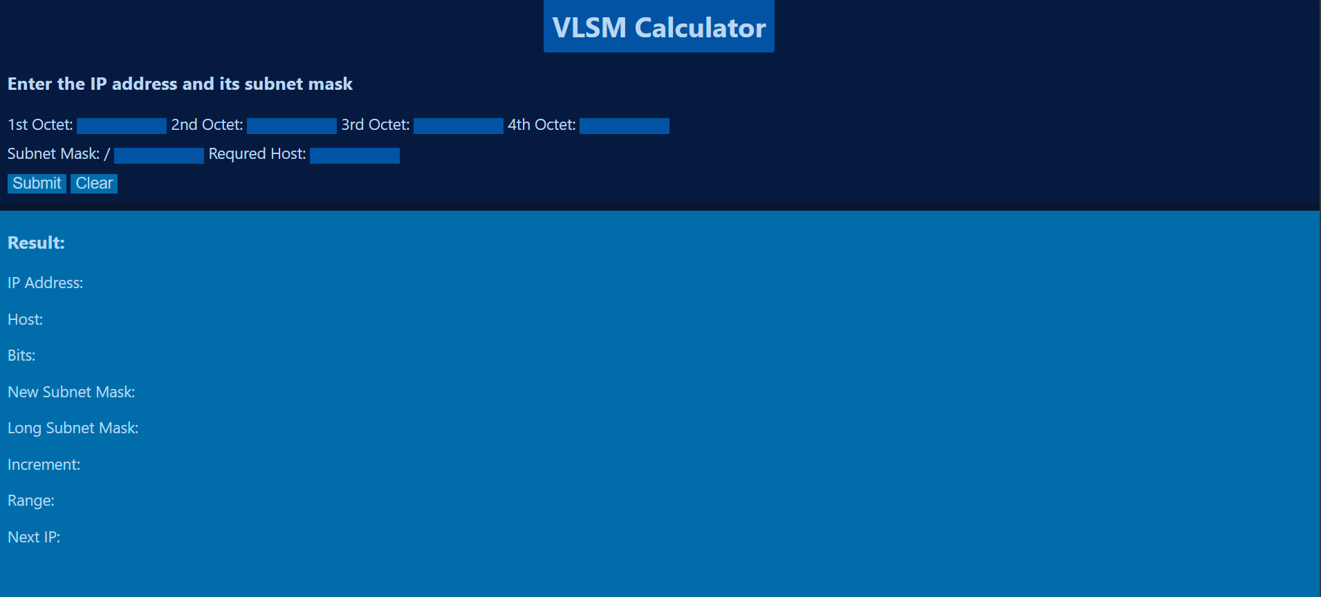 Simple VLSM Calcualtor
